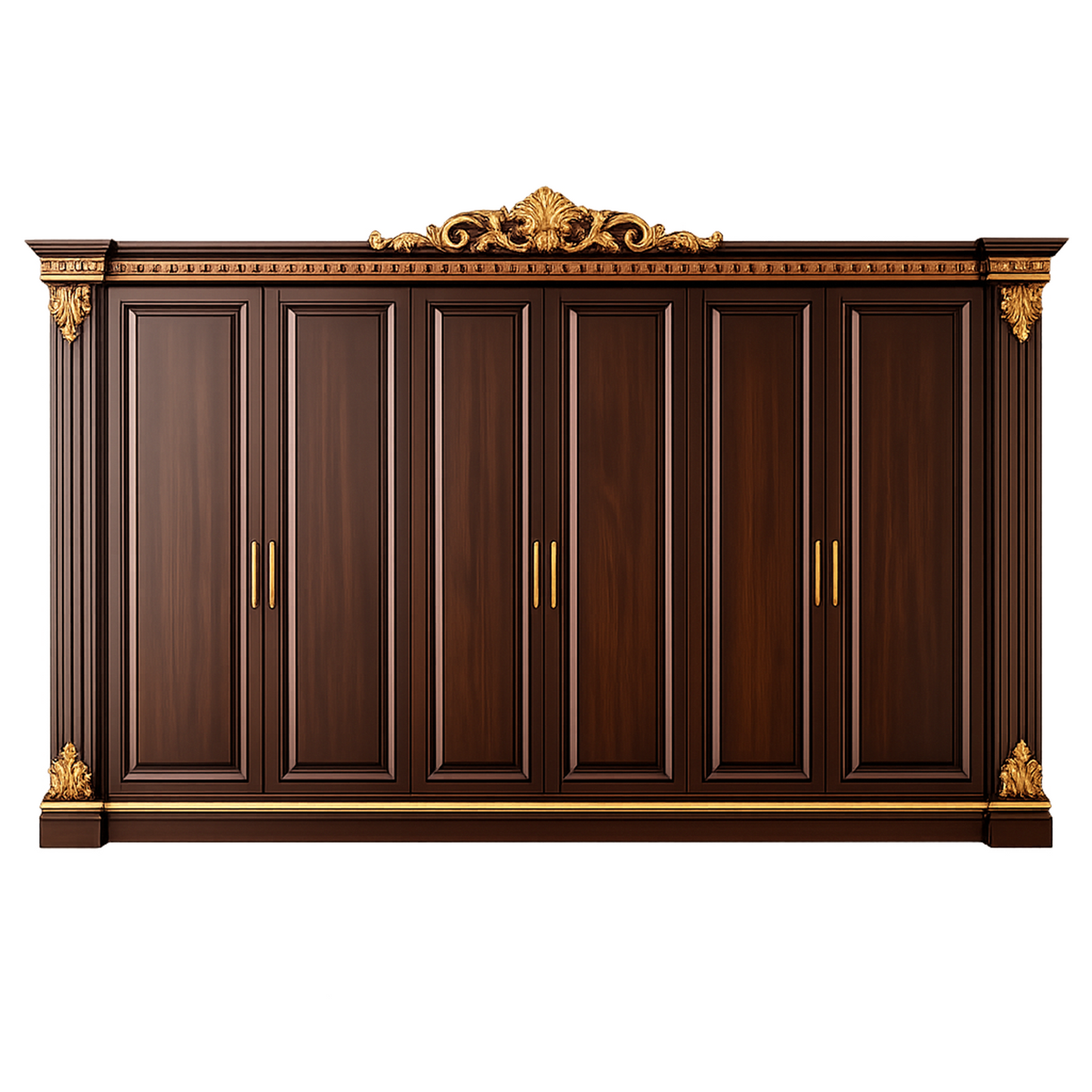 Gilded Regal 6-Door Wardrobe (Walnut & Gold)