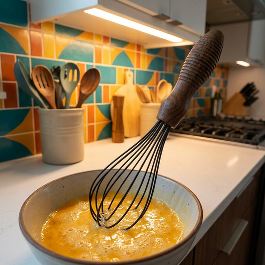 Walnut Handle Mini Whisk with Black-Coated Wire