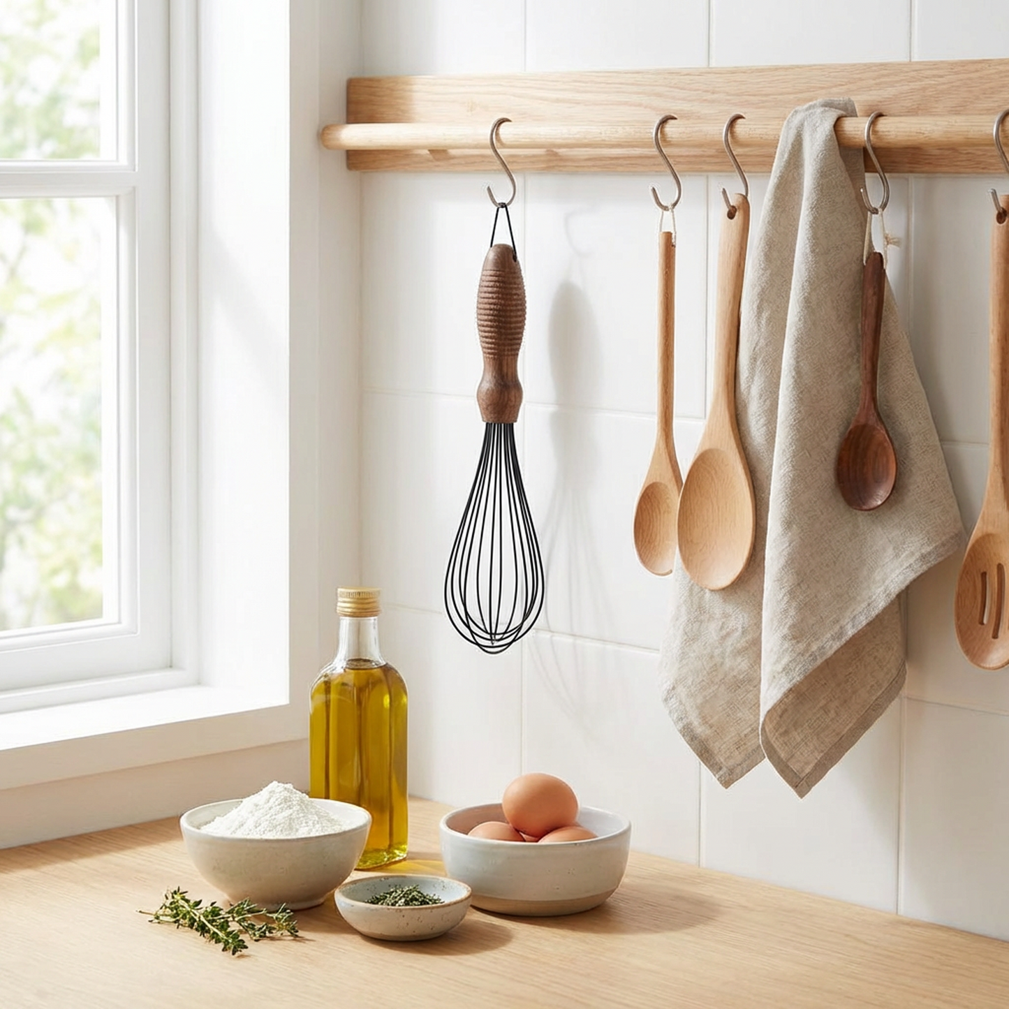 Walnut Handle Mini Whisk with Black-Coated Wire