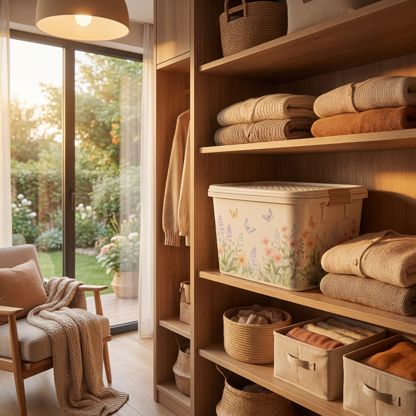 Floral Storage Bin with Locking Lid, Rectangular Plastic Organizer Box