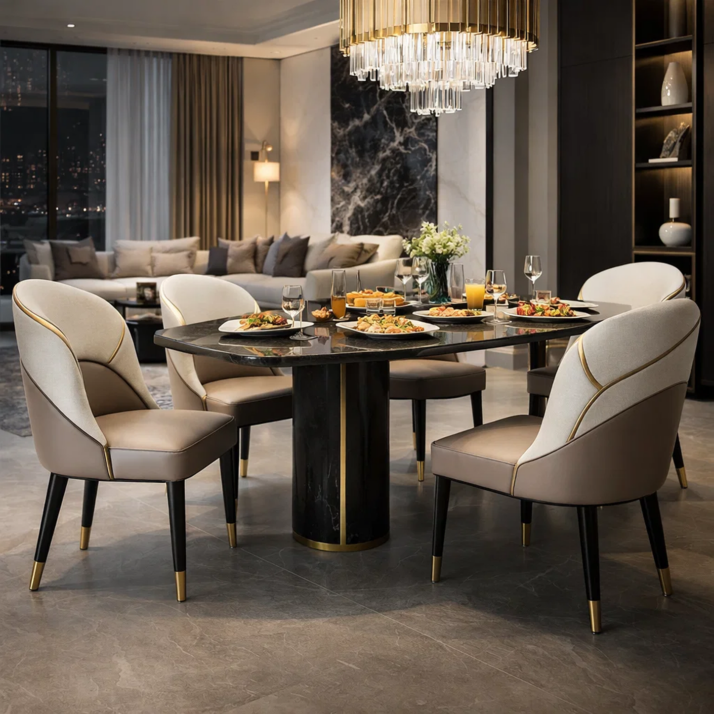 Cream & Mocha Luxe Dining Chair with Gold Trim