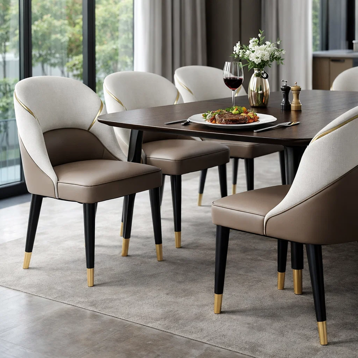 Cream & Mocha Luxe Dining Chair with Gold Trim