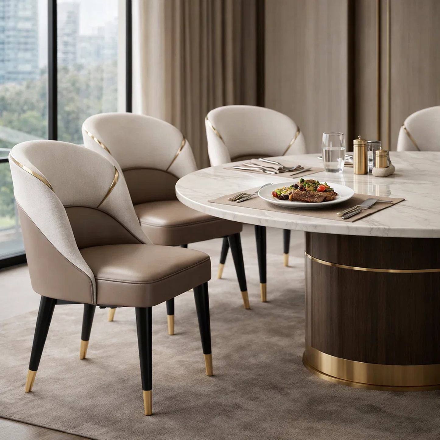 Cream & Mocha Luxe Dining Chair with Gold Trim