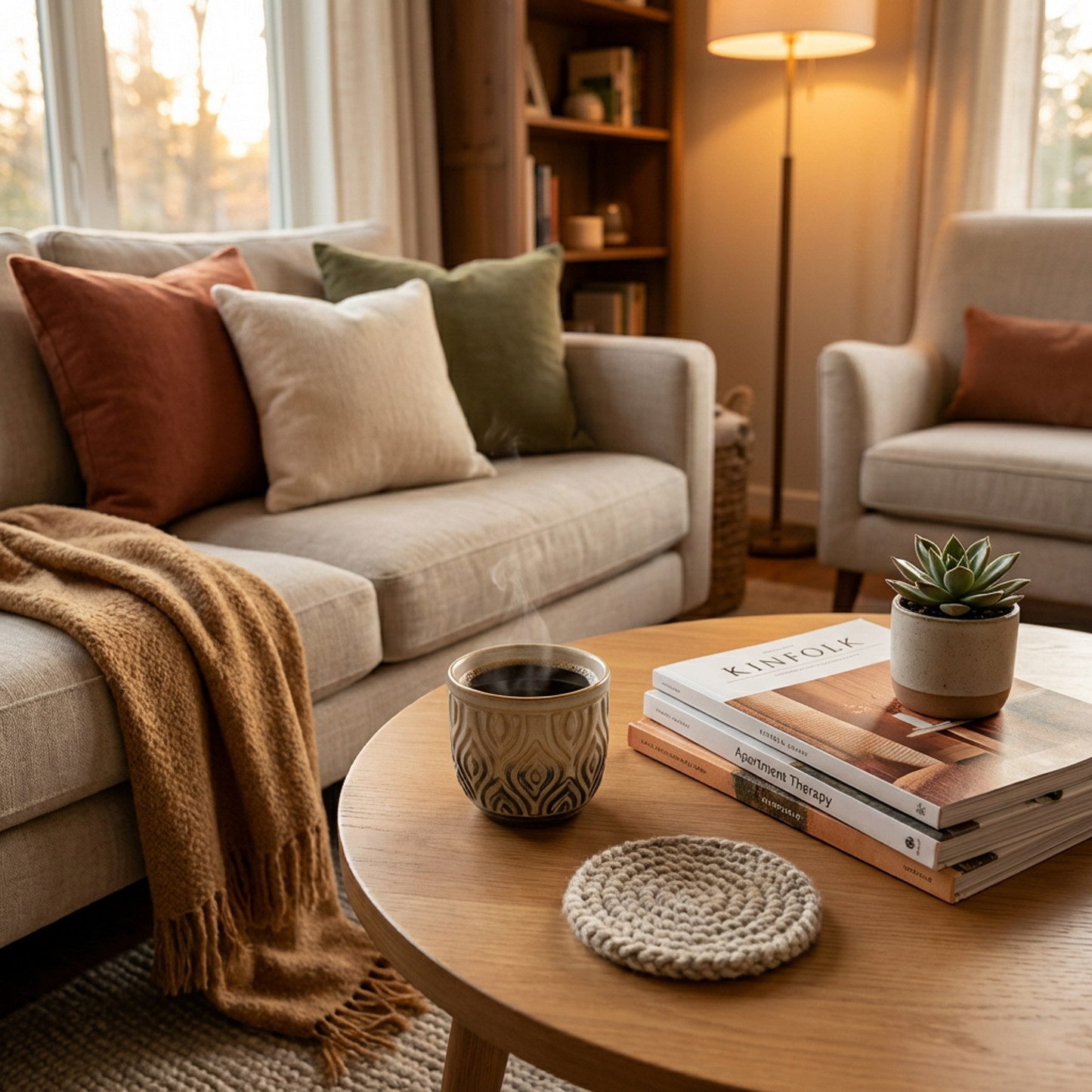 Embossed Ceramic Tumbler Cup with Gold Rim, Neutral Two-Tone Glaze