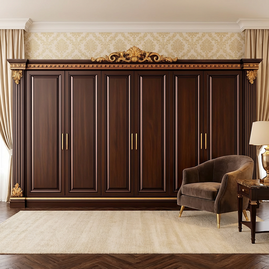 Gilded Regal 6-Door Wardrobe (Walnut & Gold)