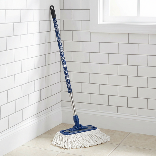 Microfiber String Mop with Patterned Handle, Wet/Dry Floor Cleaning Mop